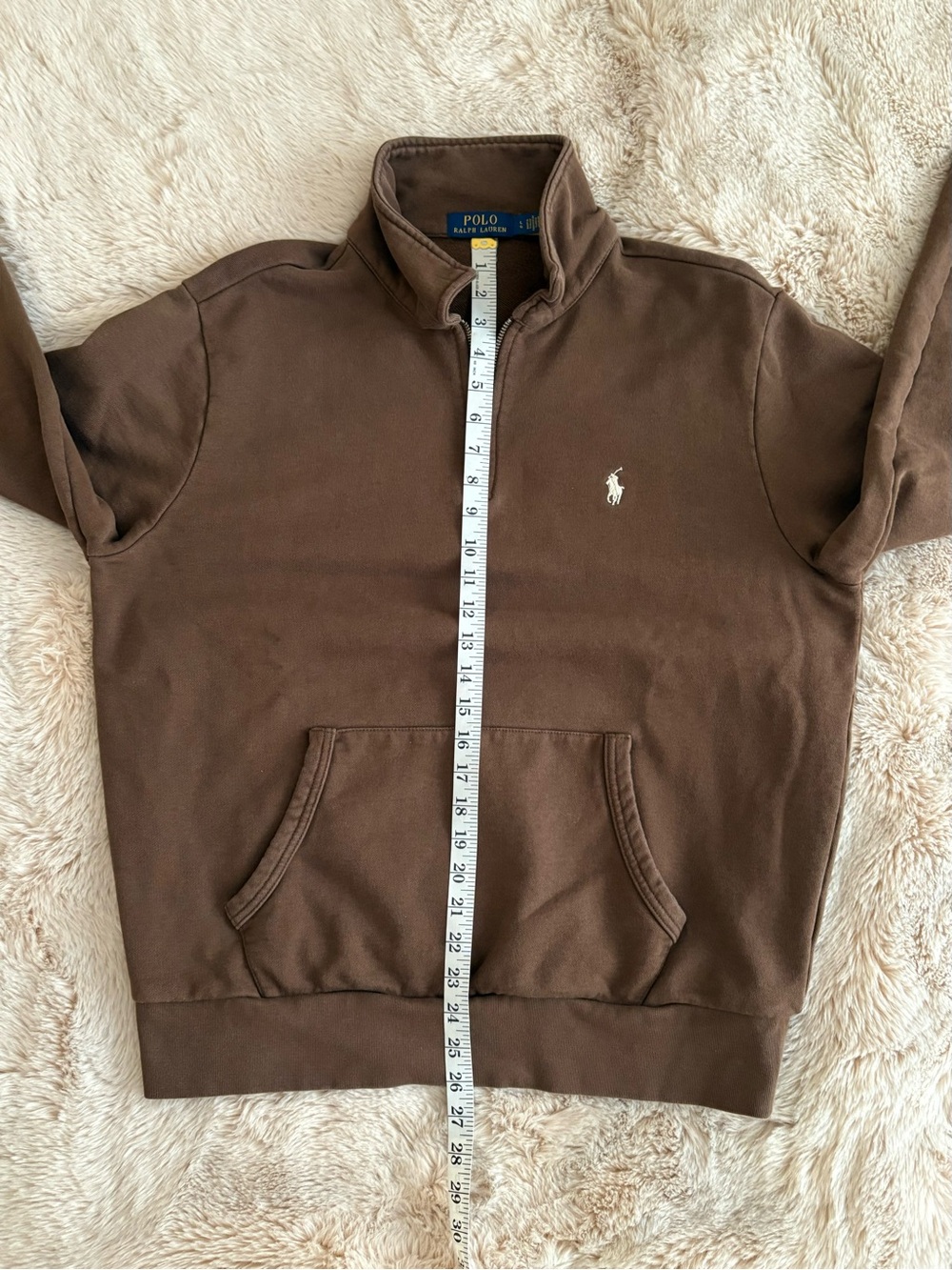 Polo Ralph Lauren Brown French Terry Quarter Zip Sweatshirt Size Large Preppy - Picture 6 of 16
